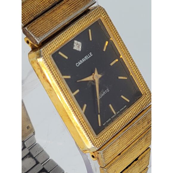 Caravelle by Bulova Vintage Gold Tone Rectangular Tactile Textured